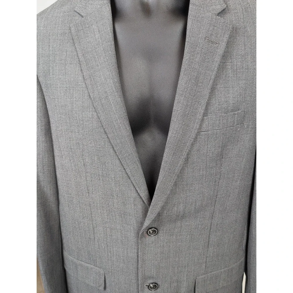 Ben Sherman Mens Bell 40L 34W Gray‎ Plaid 2pc Suit